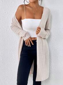 SHEIN Frenchy Mở Mặt trước Đồ đan Ribbed áo - Màu be - Xem 6