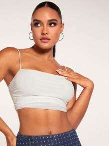 SHEIN BAE Top de tirantes crop unicolor fruncido