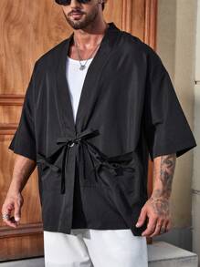 Manfinity Hombres Kimono unicolor con doble bolsillo - Negro - Ver 5