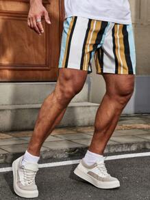 Manfinity RSRT 男士條紋圖案腰部抽繩短褲 - 彩色 - 查看 5