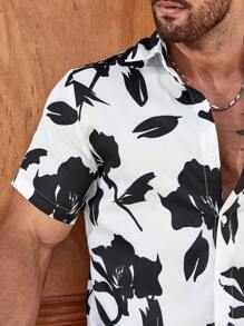 Manfinity RSRT 男士印花襯衫 - 黑與白 - 查看 5