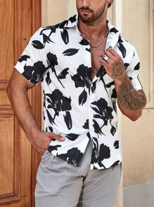 Manfinity RSRT 男士印花襯衫 - 黑與白 - 查看 6