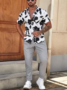 Manfinity RSRT 男士印花襯衫 - 黑與白 - 查看 7