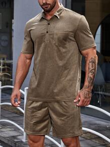 Manfinity Homme Men Pocket Patched Polo Shirt & Shorts - Brown - View 1