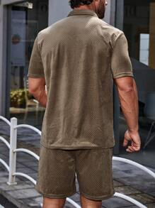 Manfinity Homme Men Pocket Patched Polo Shirt & Shorts - Brown - View 2