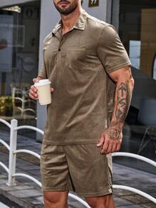 Manfinity Homme Men Pocket Patched Polo Shirt & Shorts - Brown - View 3