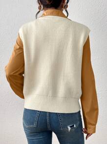 SHEIN LUNE Solid Ribbed Knit Sweater Vest Without Blouse - Apricot - View 2