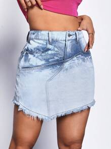 SHEIN EZwear 毛邊牛仔半身裙 - 淺色水洗藍 - 查看 4