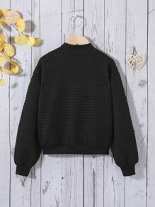 SHEIN 女大童1入組落肩袖飛行員夾克 - 黑色 - 查看 2