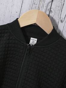 SHEIN 女大童1入組落肩袖飛行員夾克 - 黑色 - 查看 5