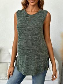 SHEIN Odzież Ciążowa Dzianina melanżowa Rozcięty brzeg Tank Top
