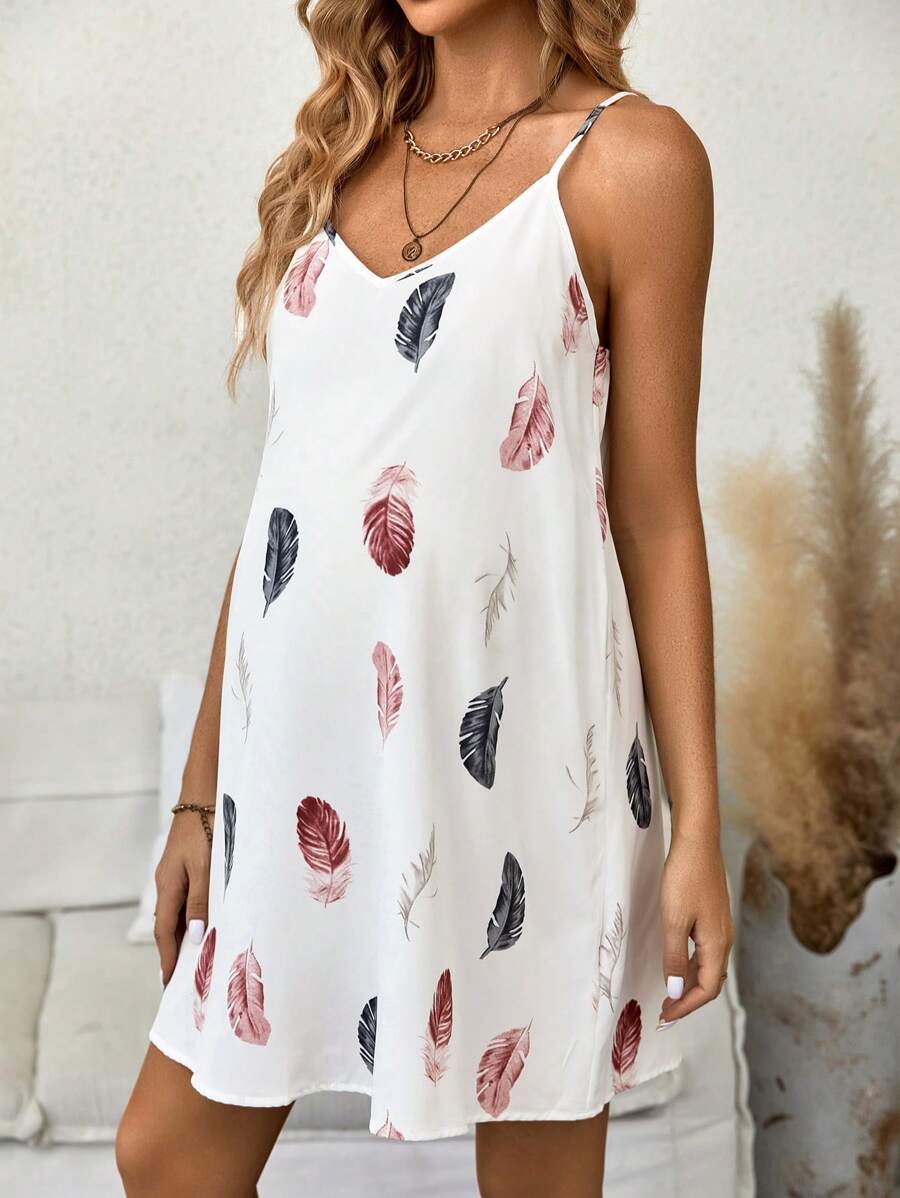 SHEIN Maternity Feather Print Cami Dress - White - View 1