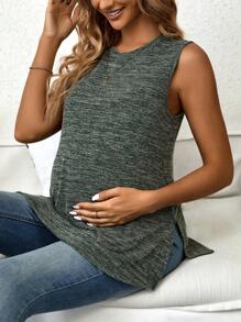 SHEIN Odzież Ciążowa Dzianina melanżowa Rozcięty brzeg Tank Top