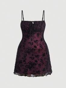 SHEIN MOD Hơn In hoa Tie Trước Váy Dây - Màu Tím - Xem 1