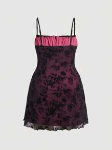 SHEIN MOD Hơn In hoa Tie Trước Váy Dây - Màu Tím - Xem 2