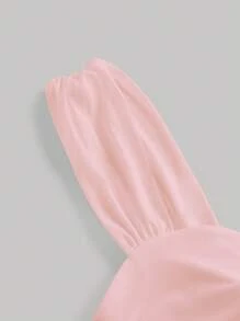 SHEIN x Marika Sila SHEIN MOD Solid Ruched Wide Strap Pink Top & Pink Bodycon Skirt - Pink - View 3