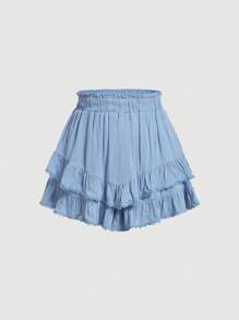 SHEIN MOD Paperbag Waist Ruffle Hem Skort - Baby Blue - View 1