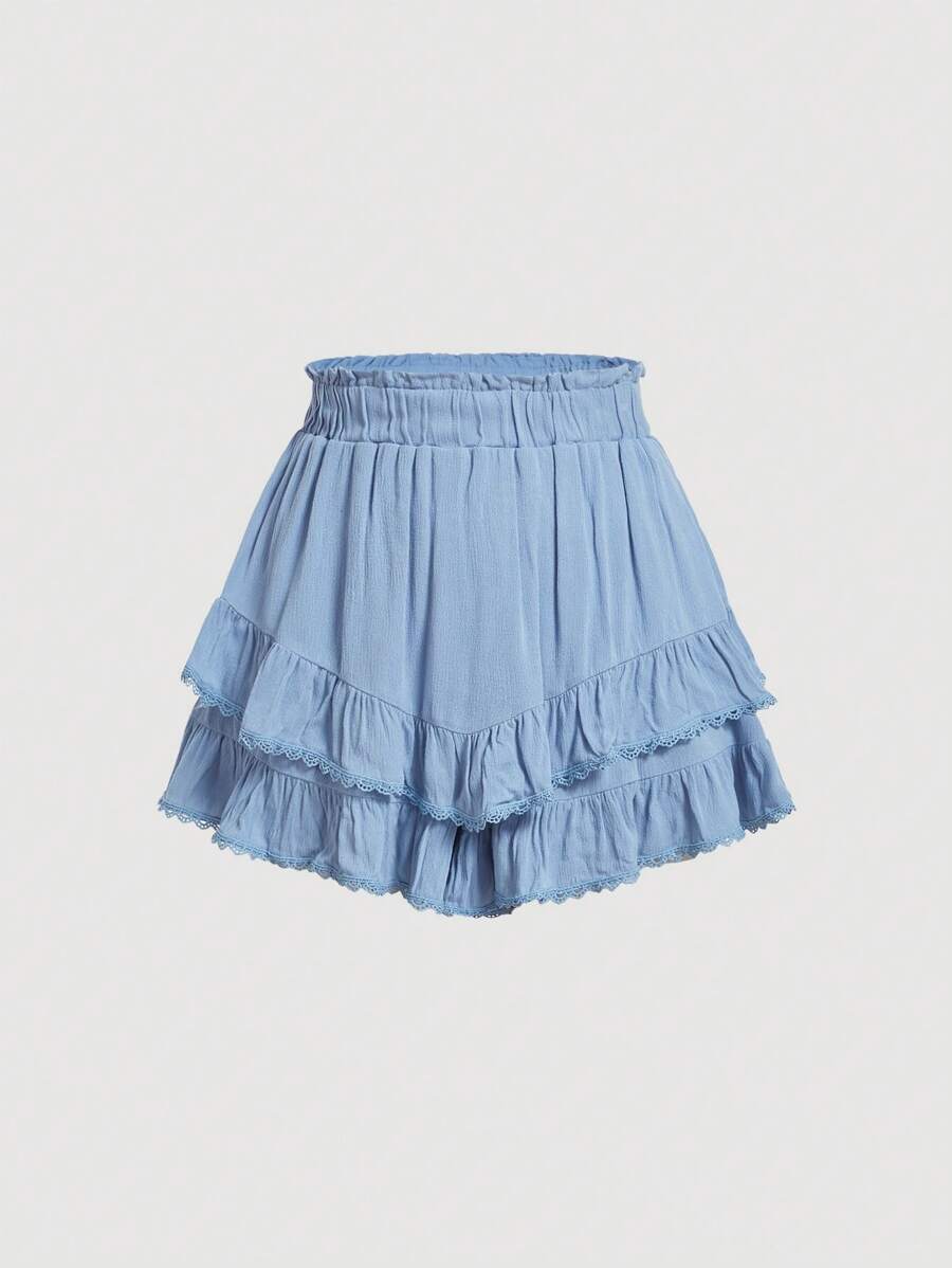 SHEIN MOD Paperbag Waist Ruffle Hem Skort - Baby Blue - View 1