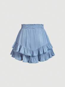 SHEIN MOD Paperbag Waist Ruffle Hem Skort - Baby Blue - View 2