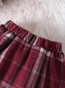 Baby Girl Plaid Print Appliques Flounce Sleeve Jacket & Skirt & Hat - Multicolor - View 5