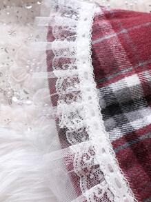 Baby Girl Plaid Print Appliques Flounce Sleeve Jacket & Skirt & Hat - Multicolor - View 6