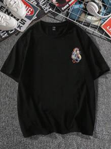 Manfinity EMRG Men Dragon & Letter Graphic Drop Shoulder Tee - Black - View 2