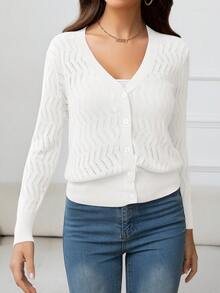 DEARCASE 素色前紐扣開襟衫 - 白色 - 查看 3