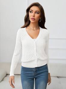 DEARCASE 素色前紐扣開襟衫 - 白色 - 查看 4