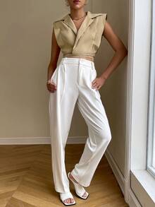 Sollinarry Notched Collar Wrap Tie Back Blouse - Khaki - View 4