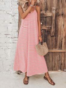 Breezaya Vestido de tirantes con estampado de rayas