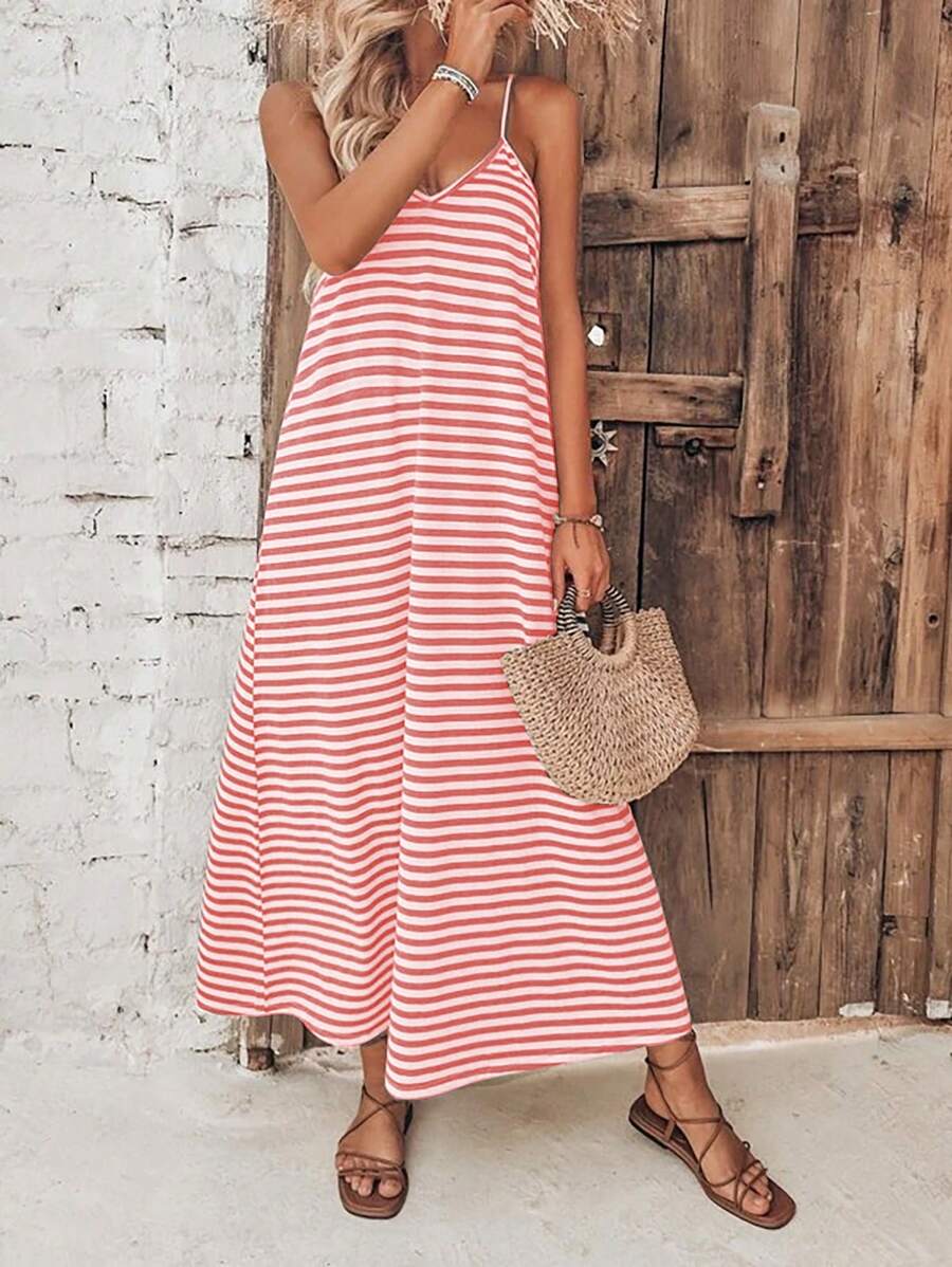 Breezaya Vestido de tirantes con estampado de rayas