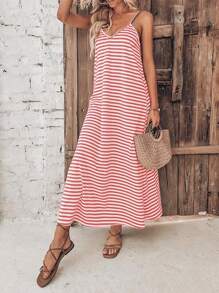Breezaya Vestido de tirantes con estampado de rayas
