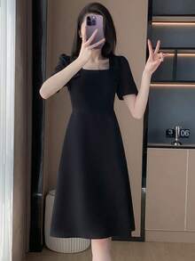 Đầm Thắt nút màu trơn Thanh lịch - màu đen - Xem 4