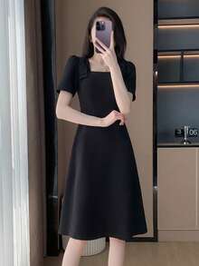 Đầm Thắt nút màu trơn Thanh lịch - màu đen - Xem 5