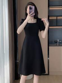 Đầm Thắt nút màu trơn Thanh lịch - màu đen - Xem 6