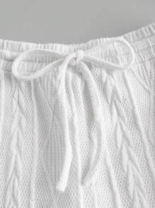 SHEIN EZwear Drawstring Waist Cable Knit Straight Leg Trousers - White - View 3