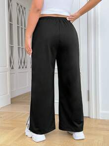 SHEIN EZwear 大碼拼接側邊接縫腰部抽繩衛褲 - 黑與白 - 查看 2