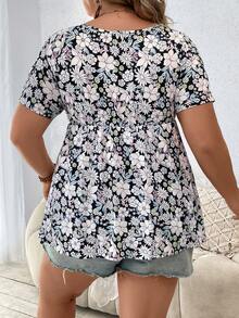 EMERY ROSE Plus Floral Print Split Hem Tee - Multicolor - View 2