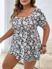 EMERY ROSE Plus Floral Print Split Hem Tee - Multicolor - View 4