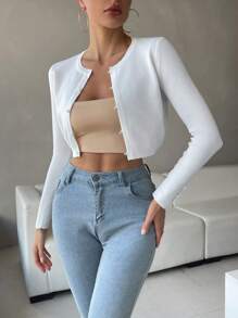 Chiquease Cárdigan crop con botón delantero - Blanco - Ver 6