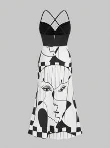 izzythewildland Figure Graphic Twist Front Cami Dress - Black and White - View 2
