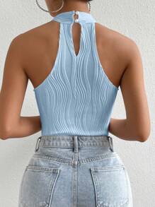 SHEIN Privé Solid Criss Cross Halter Bodysuit - Blue - View 2