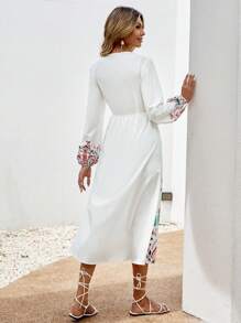 SHEIN VCAY 印花燈籠袖連衣裙