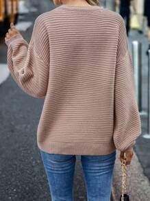 EMERY ROSE Jersey de cuello notch de hombros caídos - Caqui - Ver 2