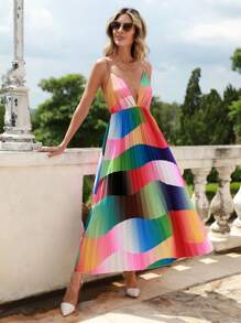 Aveloria Robe À Fines Brides À Blocs De Couleurs Plissé