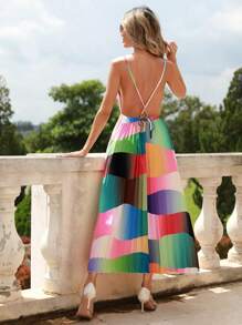 Aveloria Robe À Fines Brides À Blocs De Couleurs Plissé
