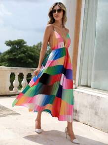 Aveloria Robe À Fines Brides À Blocs De Couleurs Plissé