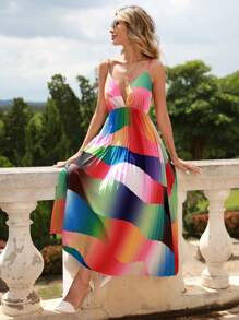 Aveloria Robe À Fines Brides À Blocs De Couleurs Plissé
