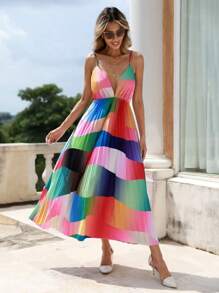 Aveloria Robe À Fines Brides À Blocs De Couleurs Plissé