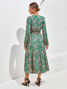 SHEIN Privé 滿版印花高衩連衣裙 - 綠色 - 查看 2